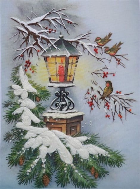 Marcel Sanat Kar Serisi Kar ve Kuş Elmas Mozaik Tablo 41x53cm