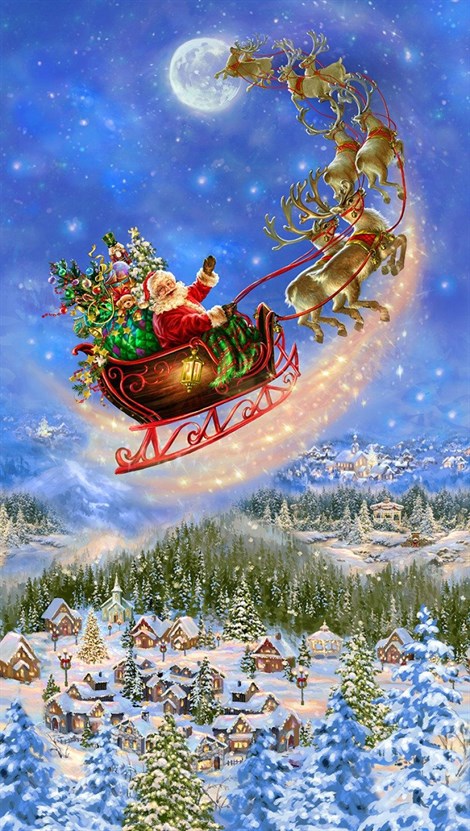 Noel Baba ve Uçan Ren Geyikleri Elmas Mozaik Tablo 33x61cm