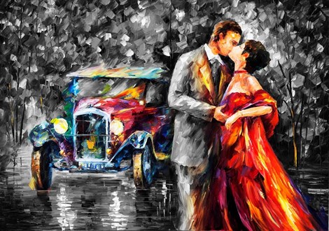 Paris'te Aşk ve Gece Yarısı Elmas Mozaik Tablo 65x45cm