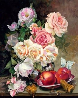 Çiçekler Elmalar Ve Bal Petekleri Marcel Sanat Elmas Mozaik Tablo 48X61cm