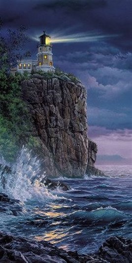Fırtınalı Gecede Deniz Feneri Elmas Mozaik Tablo 28x56cm