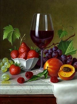 Meyve ve Şarap Elmas Mozaik Tablo 41x53cm