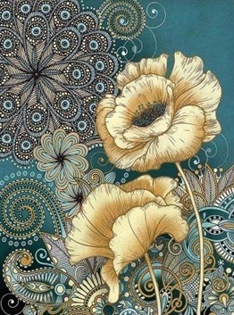 Marcel Sanat Altın Çiçek 51x69 Yuvarlak Taş Elmas Mozaik Tablo