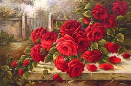 Marcel Sanat Gizli Bahçenin Kırmızı Gülleri Elmas Mozaik Tablo 84x53cm