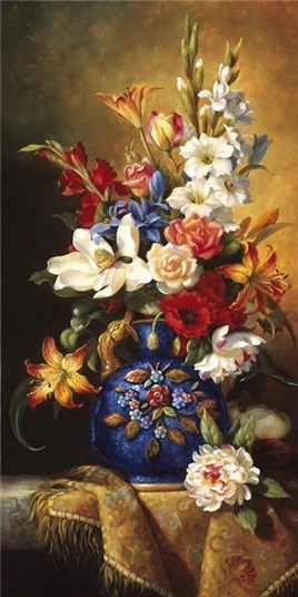 Marcel Sanat Klasik Çiçekler Elmas Mozaik Tablo 33x66cm