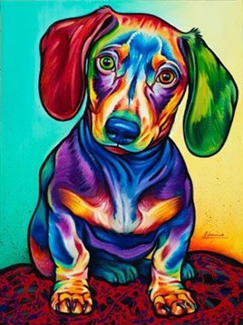 Renkli Masum Köpek Elmas Mozaik Tablo 38x51 cm