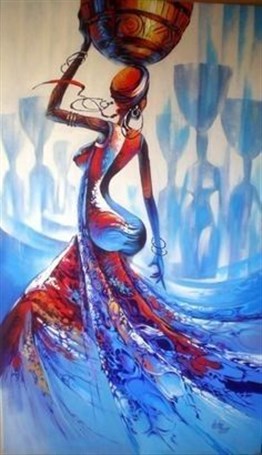 MODERNMarcel Sanat Elmas Mozaik Tablo & Diamond Painting TurkeyM20173618Mavi Elbiseli Afrikalı Kadın Marcel Sanat Elmas Mozaik Tablo 43x74cm