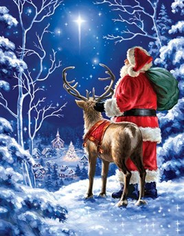 Noel Baba ve Geyiği Kartpostal Elmas Mozaik Tablo 41x53cm