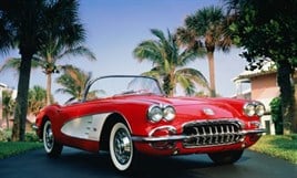 Retro-Vintage Serisi 1953 Model Corvette Kırmızı Beyaz Klasik Araba Elmas Mozaik Tablo 89x53cm
