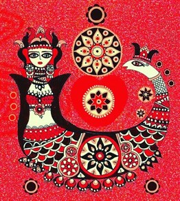 Kırmızı Şahmeran Marcel Sanat Elmas Mozaik Tablo 66x74cm