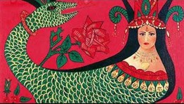 Yeşil Kırmızı Şahmeran Marcel Sanat Elmas Mozaik Tablo 91X53cm