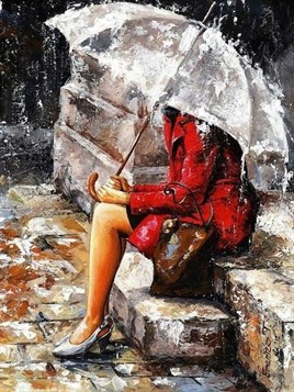 Yağmur ve Kadın Elmas Mozaik Tablo
