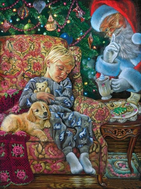 Yılbaşı Gecesi Noel Baba Sürprizi Elmas Mozaik Tablo 43x56cm